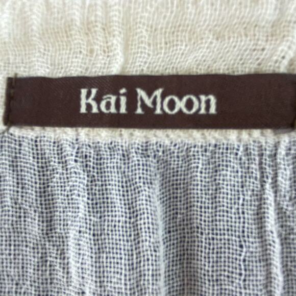 Kai Moon Boho Duster Vest Size M Cream Cotton Gauze Art to Wear Flowers - Picture 5 of 8